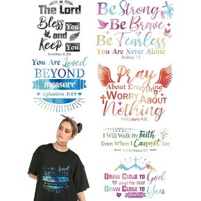 Laumoi Iron on Decals for Clothing Iron on Transfers for T Shirt HTV Heat Transfer Iron on Patches Bible Verse Jesus Inspirational Quote Sticker Applique for Hat Jacket DIY Craft (6 Pcs, Courage)