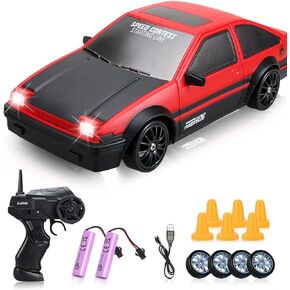 RC Drift Car, 1:24 Remote Control High Speed Race Drifting Cars, 2.4GHz 4WD Electric Sport Racing Hobby Toy Car with Two Batteries Headlight for Boys and Girls Teens and Adults (Red)