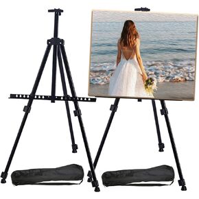 حامل عرض اللوحة الفنية من Aokbean، حامل حامل حامل معدني من الألومنيوم قابل للحمل، ملصقات فنية من القماش، لافتات عرض الصور، حامل حامل ثلاثي القوائم مع حقيبة لرسم الأرضية، اللوحة (66 باللون الأسود - عبوتان) in Kuwait