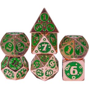 Metal DND Dice Set, Mechanical Gear Polyhedral Dice with Leather Pouch for Dungeons and Dragons Role Playing Games MTG and Other Tabletop Games (Ancient Bronze)