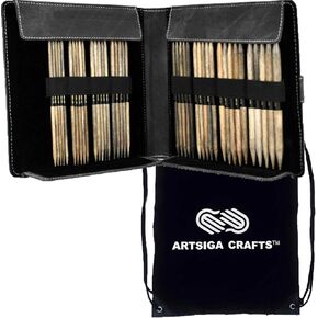 Lykke Blush 6-Inch Large Sizes DPN Double Point Knitting Needle Set Birchwood US Sizes 6, 7, 8, 9, 10, 10.5, 11, & 13 Includes Fuchsia Case Bundle with Artsiga Crafts Project Bag