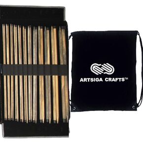 Lykke Driftwood 14-Inch (35.5cm) Straight Knitting Set Birchwood US Sizes 4, 5, 6, 7, 8, 9, 10, 10.5, 11, 13, 15, & 17 Includes Black Denim Case Bundled with 1 Artsiga Crafts Project Bag