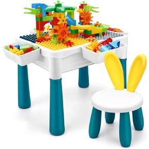 SWATOW Kids Activity Table, 6-in-1​ Multi Play Table with Storage & Height Adjustment, 105pcs Building Blocks Table with Storage Bag, Water Table Sand Table Sensory Table Toy Gift for Toddlers