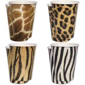 Havercamp Jungle Safari Party Cups (16 Cups)! Large 12 oz. Paper Cups. Authentic, Photo-Realistic Jungle Animal Print! High Definition details of Leopard, Tiger, Giraffe & Zebra