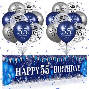 Blue 10th Birthday Decorations for Boys Girls, Navy Blue Silver Happy 10th Birthday Banner and 10th Birthday Balloons for 10th Birthday Anniversary Party Supplies, Tenth Year Old Party Decorations