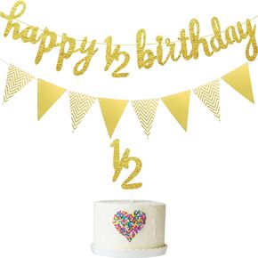 لافتة عيد ميلاد سعيد لمدة 6 أشهر لافتة عيد ميلاد سعيد 1/2 لافتة عيد ميلاد لامعة 1/2 نصف عام كعكة علوية مثلثة راية علم لنصف عام لحفلات استقبال المولود الجديد، مربوطة مسبقًا (أسود) in Kuwait