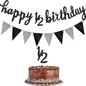 6 Months Banner Happy 1/2 Birthday Banner Glitter 1/2 Half Year Cake Topper Triangle Flag for Baby Shower Party Decoration, Pre-strung(Rose Gold)