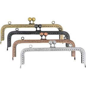 Metal Purse Frame Set - 4pcs Squared Kiss Lock Clasp Locks in Multiple Sizes and Colors for DIY Craft and Bag Making, 8.5 * 4.3 inch Arch Flower Embossed Clutch Frame for Coin Purse Bag, Gold in Kuwait