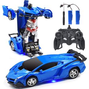 Jeestam RC سيارة روبوت للأطفال لعبة سيارة التحول، نموذج سيارة تشوه التحكم عن بعد مع زر واحد تحويل الانجراف 360 درجة مقياس 1:18، أفضل هدية للبنين والبنات (الأزرق)