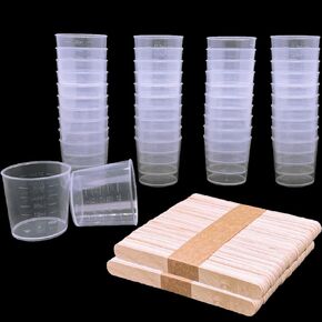عبوة من 120 كوب بلاستيكي متدرجة، أكواب شفافة بحجم 30 مل مع 100 قطعة من العصي الخشبية لخلط الطلاء واللصق والإبوكسي والراتنج in Kuwait