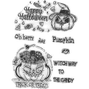 Happy Halloween Ghost Pumpkin Clear Stamps for Card Making Decoration DIY Scrapbooking, Halloween Creature Transparent Rubber Seal Stamps for Photo Card Album Crafting Supplies.