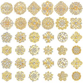 36 Pieces Clear Rhinestone Brooches for Crafts Crystal Flower Brooch Pins with Rhinestones Sliver Bulk Brooches Jewelry for Woman Flower Lapel Badge Pins DIY Wedding Bouquet Broaches Kit
