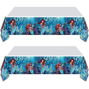 2 قطعة 2023 مفارش المائدة لحفلات حورية البحر الصغيرة 42*71 بوصة ، لوازم تزيين الحفلات باللون الأسود حورية البحر أرييل in Kuwait