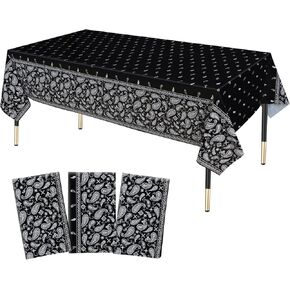 HHHLCWA 3 قطع مفرش طاولة أسود باندانا للحفلات ، أغطية طاولة بتصميم Cholo Gangsta Western Bandana Bandana ، ديكورات حفلات رعاة البقر الغربية موضوع Cholo لمستلزمات الحفلات الغربية، 20 × 131 سم in Kuwait