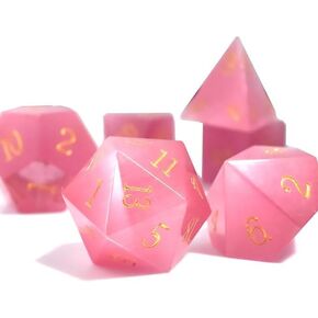 Natural Gemstone DND Dice Set,7 Pcs Handmade Red Bloodstone Gem Dice, Polyhedral Stone D&D Dice