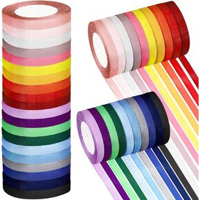 شريط من الساتان Glitinsel 40 لفة بطول 1000 ياردة، شريط قماشي 3/8 بوصة، شريط متنوع لتغليف الهدايا وتزيين الحفلات، أشرطة حريرية للحرف اليدوية وخياطة باقة الزهور وصناعة القوس، 20 لونًا ثابتًا in Kuwait