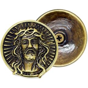 CRAFTMEMORE Jesus Christ Face Screw Back Concho Faith God Charms Leathercraft Coin Conchos Embellishment 1 1/2 Inches 2pcs (Black Silver)