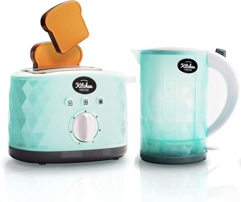 infunbebe Jeeves Jr. لعبة غلاية ومحمصة للأطفال، جهاز مطبخ إلكتروني للعب التظاهري مع أصوات منبثقة، مجموعة شرائح الخبز الأولى للأطفال الصغار in Kuwait