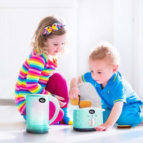 infunbebe Jeeves Jr. لعبة غلاية ومحمصة للأطفال، جهاز مطبخ إلكتروني للعب التظاهري مع أصوات منبثقة، مجموعة شرائح الخبز الأولى للأطفال الصغار in Kuwait