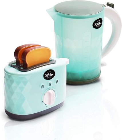 infunbebe Jeeves Jr. لعبة غلاية ومحمصة للأطفال، جهاز مطبخ إلكتروني للعب التظاهري مع أصوات منبثقة، مجموعة شرائح الخبز الأولى للأطفال الصغار in Kuwait