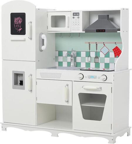 Corner Play Kitchen for Kids, Wooden Kitchen Playset w/Cooking Stove,Oven,Sink, Microwave, Blackboard, Storage Cabinets,Washing Machine Pretend Cooking Toys with Sound Light Girls Boys Gift Ages 3+ in Saudi Arabia