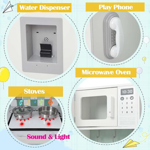Corner Play Kitchen for Kids, Wooden Kitchen Playset w/Cooking Stove,Oven,Sink, Microwave, Blackboard, Storage Cabinets,Washing Machine Pretend Cooking Toys with Sound Light Girls Boys Gift Ages 3+ in Saudi Arabia