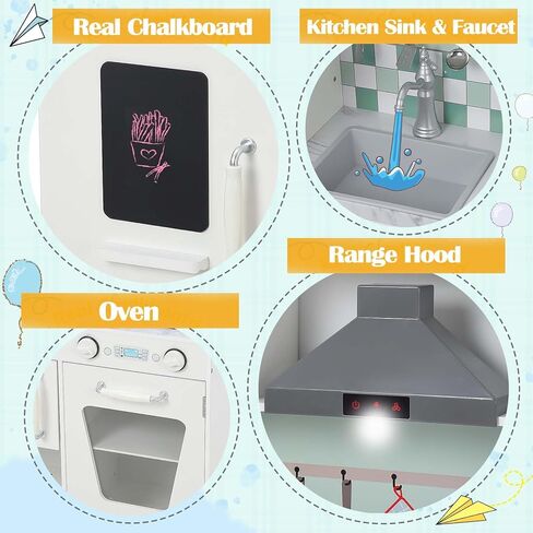 Corner Play Kitchen for Kids, Wooden Kitchen Playset w/Cooking Stove,Oven,Sink, Microwave, Blackboard, Storage Cabinets,Washing Machine Pretend Cooking Toys with Sound Light Girls Boys Gift Ages 3+ in Saudi Arabia