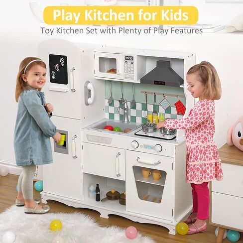 Corner Play Kitchen for Kids, Wooden Kitchen Playset w/Cooking Stove,Oven,Sink, Microwave, Blackboard, Storage Cabinets,Washing Machine Pretend Cooking Toys with Sound Light Girls Boys Gift Ages 3+ in Saudi Arabia