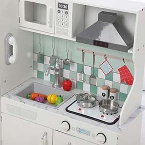 Corner Play Kitchen for Kids, Wooden Kitchen Playset w/Cooking Stove,Oven,Sink, Microwave, Blackboard, Storage Cabinets,Washing Machine Pretend Cooking Toys with Sound Light Girls Boys Gift Ages 3+ in Saudi Arabia