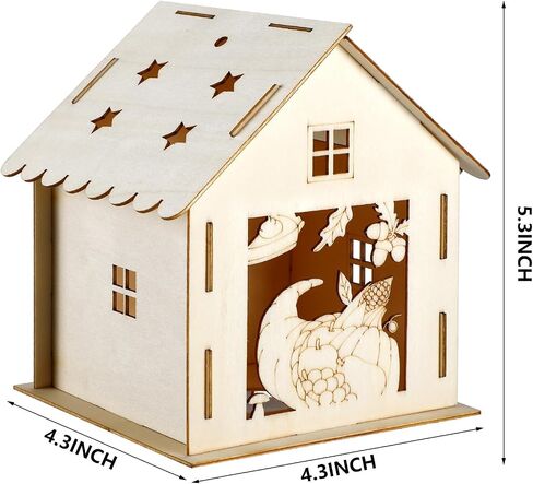 Soaoo 9 Sets Thanksgiving Wooden House with 12 Pcs Watercolor Pens Fall Wooden Houses for Crafts Kids' Wood Craft Kits for Thanksgiving Party Supplies DIY Paint Art in Saudi Arabia