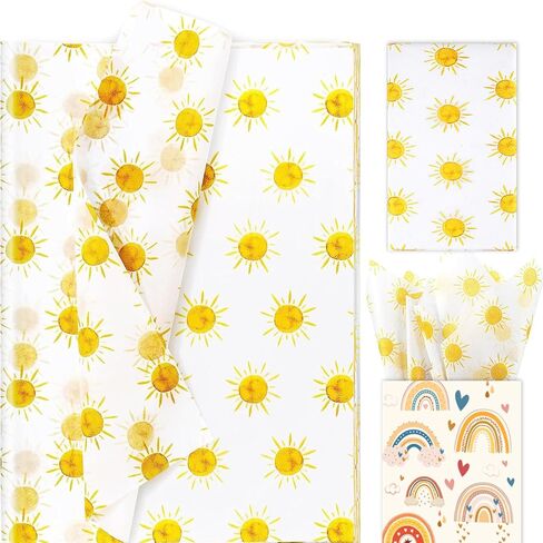 100 Sheets 20 * 14 Inches Boho Sun Tissue Paper for Gift Wrapping, Yellow Sunshine Tissue Paper for Gift Bags for First Trip Around The Sun Birthday Party Baby Shower DIY Craft in Saudi Arabia