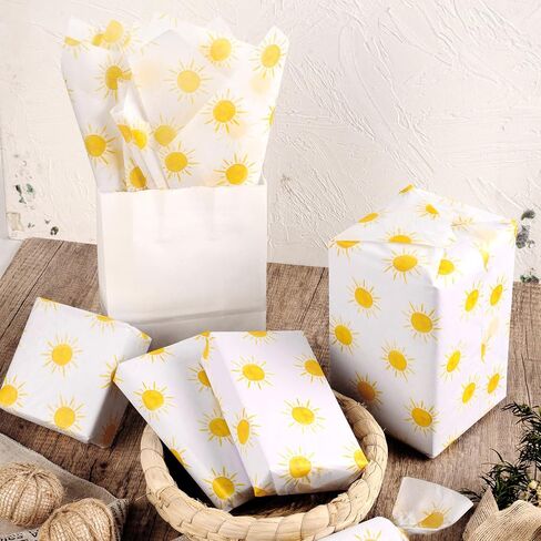 100 Sheets 20 * 14 Inches Boho Sun Tissue Paper for Gift Wrapping, Yellow Sunshine Tissue Paper for Gift Bags for First Trip Around The Sun Birthday Party Baby Shower DIY Craft in Saudi Arabia