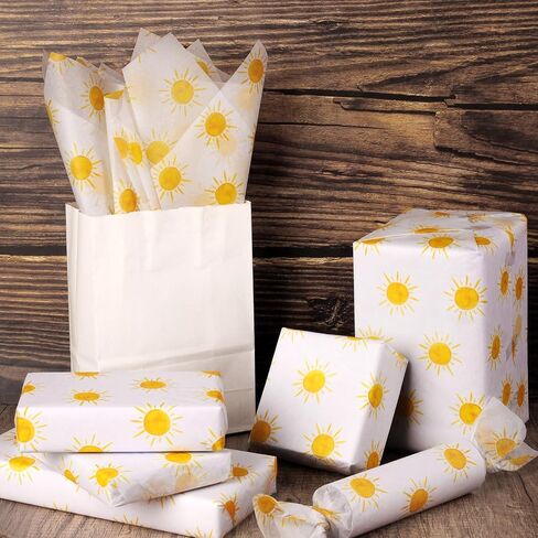 100 Sheets 20 * 14 Inches Boho Sun Tissue Paper for Gift Wrapping, Yellow Sunshine Tissue Paper for Gift Bags for First Trip Around The Sun Birthday Party Baby Shower DIY Craft in Saudi Arabia