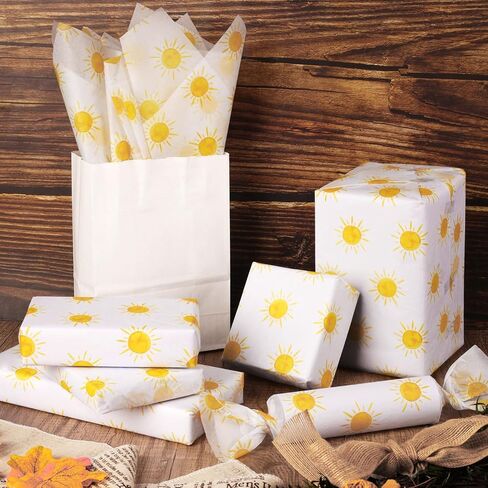 100 Sheets 20 * 14 Inches Boho Sun Tissue Paper for Gift Wrapping, Yellow Sunshine Tissue Paper for Gift Bags for First Trip Around The Sun Birthday Party Baby Shower DIY Craft in Saudi Arabia