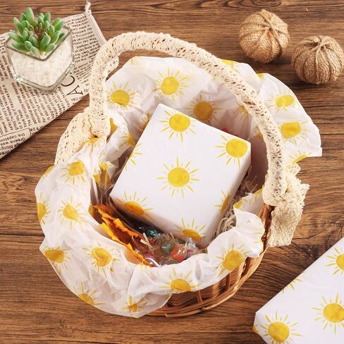 100 Sheets 20 * 14 Inches Boho Sun Tissue Paper for Gift Wrapping, Yellow Sunshine Tissue Paper for Gift Bags for First Trip Around The Sun Birthday Party Baby Shower DIY Craft in Saudi Arabia