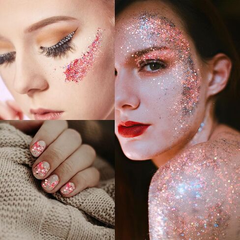 جليتر مكتنز ثلاثي الأبعاد، 200 جم/7 أونصة مسحوق لامع مختلط من الرقائق الدقيقة قزحية الألوان، بريق للفنون والحرف اليدوية والراتنج والأظافر والشعر والجسم والأكواب والسلايم والرسم وديكور المهرجانات ومستحضرات التجميل (فضي) in Kuwait