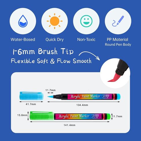 Acrylic Paint Pens Markers, 18 Colors Acrylic Paint Pens Set,1 to 6 mm Tip Permanent Waterproof Acrylic Markers for stone, plastic, glass, canvas, wood,DIY Crafts Making in Saudi Arabia