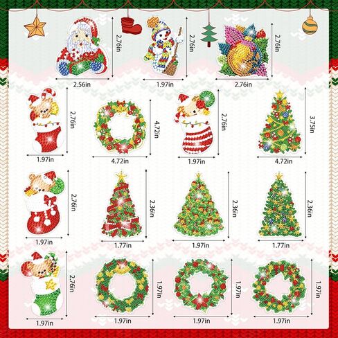 GLOYER 15 Pieces Christmas Diamond Art Ornaments Double Sided Diamond Painting Keychains 5D Painting Round Drill Pendant Crystal Rhinestone Gem Arts Craft for Christmas Decorations Supplies Gift in Kuwait