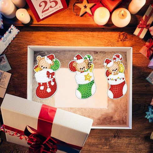 GLOYER 15 Pieces Christmas Diamond Art Ornaments Double Sided Diamond Painting Keychains 5D Painting Round Drill Pendant Crystal Rhinestone Gem Arts Craft for Christmas Decorations Supplies Gift in Kuwait