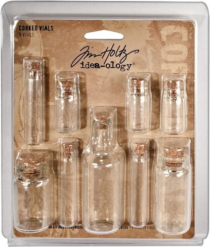 Corked Vials by Tim Holtz Idea-ology, 9 Glass Bottles, Various Sizes, Clear, TH92899 in Saudi Arabia