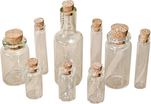 Corked Vials by Tim Holtz Idea-ology, 9 Glass Bottles, Various Sizes, Clear, TH92899 in Saudi Arabia