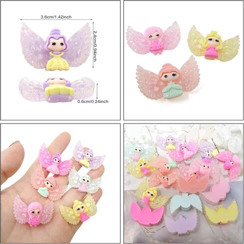 Honbay 24PCS Slime Charms Flatback Resin Charms Cartoon Style Glitter Winged Princesses Girls Embellishments for Scrapbooking, Hair Clip, Phone Case, DIY Crafts in Saudi Arabia