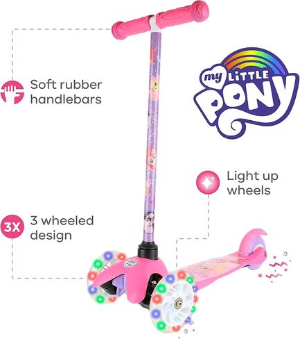 My Little Pony Self Balancing Kick Scooter with Light Up Wheels, Extra Wide Deck, 3 Wheel Platform, Foot Activated Brake, 75 lbs Limit, Kids & Toddlers Girls or Boys, for Ages 3 and Up in Kuwait