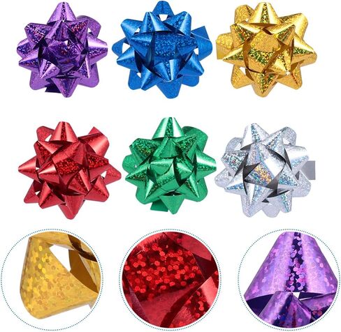 MAGICLULU 100 قطعة هدية عيد الميلاد التفاف القوس المعدني الشريط نجمة القوس ذاتية اللصق هدية التفاف الأقواس عاكسة هدية سحب الانحناء لعطلة عيد ميلاد الديكور الطرف (مختلط اللون) in Kuwait