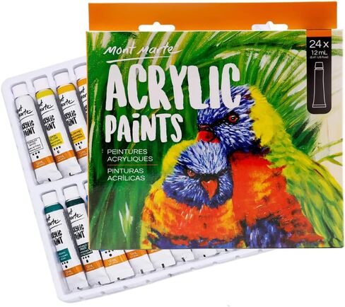 Mont Marte Acrylic Paint Set 24 Colours 12ml, Perfect for Canvas, Wood, Fabric, Leather, Cardboard, Paper, MDF and Crafts (24 Bright Colours 12 ML, 1 PACK) in Saudi Arabia