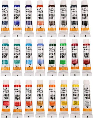 Mont Marte Acrylic Paint Set 24 Colours 12ml, Perfect for Canvas, Wood, Fabric, Leather, Cardboard, Paper, MDF and Crafts (24 Bright Colours 12 ML, 1 PACK) in Saudi Arabia