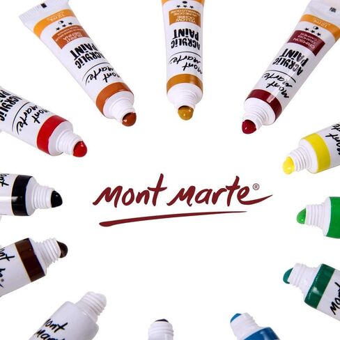 Mont Marte Acrylic Paint Set 24 Colours 12ml, Perfect for Canvas, Wood, Fabric, Leather, Cardboard, Paper, MDF and Crafts (24 Bright Colours 12 ML, 1 PACK) in Saudi Arabia