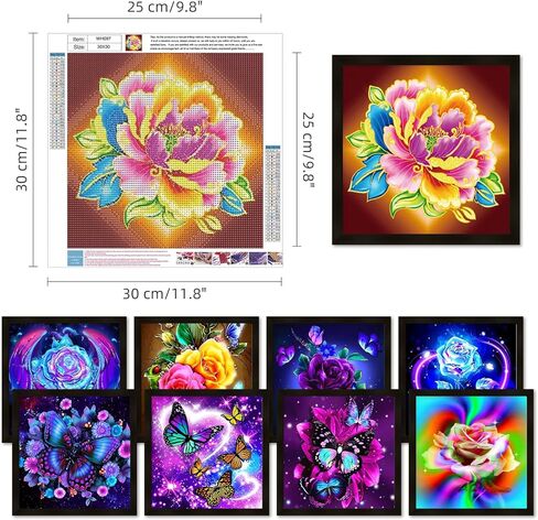 فاين جير باو 9 عبوات من مجموعات الرسم الماسي 5D للبالغين، فن ماسي يدوي للبالغين، فن كريستال مثقوب بالكامل لتزيين جدار المنزل، 11.8 انش × 11.8 انش (زهور) in Kuwait