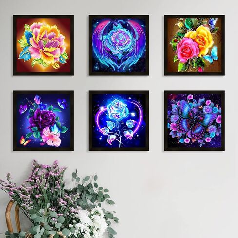 فاين جير باو 9 عبوات من مجموعات الرسم الماسي 5D للبالغين، فن ماسي يدوي للبالغين، فن كريستال مثقوب بالكامل لتزيين جدار المنزل، 11.8 انش × 11.8 انش (زهور) in Kuwait