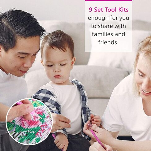 فاين جير باو 9 عبوات من مجموعات الرسم الماسي 5D للبالغين، فن ماسي يدوي للبالغين، فن كريستال مثقوب بالكامل لتزيين جدار المنزل، 11.8 انش × 11.8 انش (زهور) in Kuwait